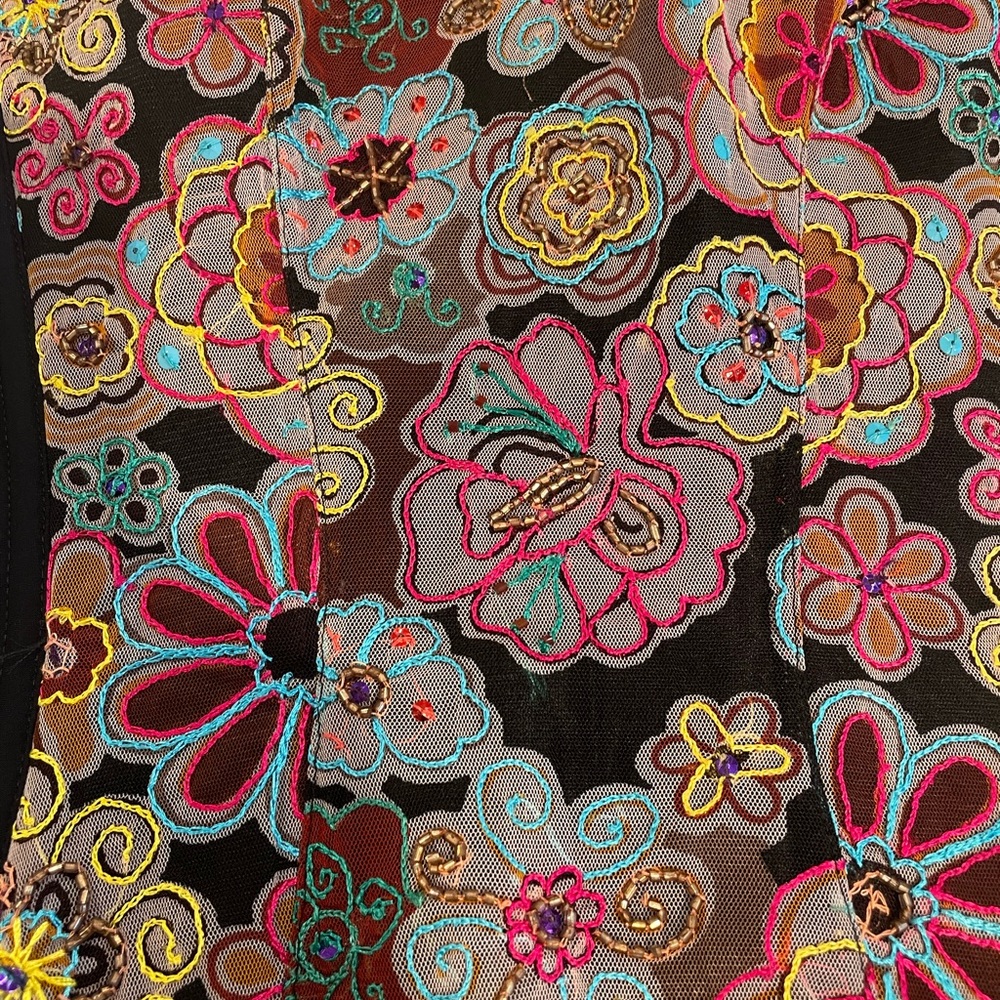 Black Multicolor Jeweled & Embroidered Bustier w matching Bottom by On Gossamer - Picture 4 of 7